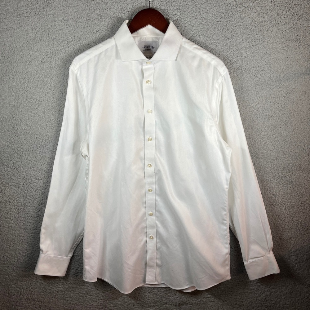 Charles Tyrwhitt Mens White Herringbone Non Iron Slim Fit Dress Shirt 17/37in